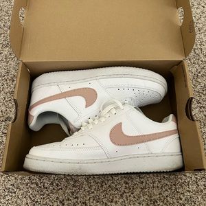 Pink and White Nike Court Visions